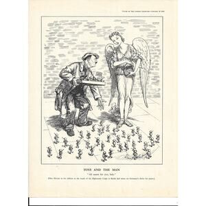 Rare 1938 Vintage Print Cartoon Toys and the Man